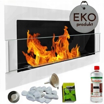 BIOKOMINEK 900x400 BIAŁY Z SZYBĄ 90x40 cm EKO TUV