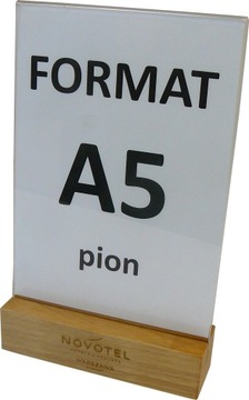 Stojak z plexi A5 na ulotkę podstawa drewno 10szt.