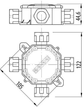 Коробка н/т 75x75x33 Зажим IP67, дроссели, черный