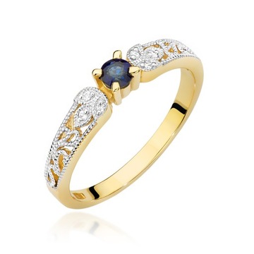 Złoty pierścionek zaręczynowy pr. 585 brylanty i szafir