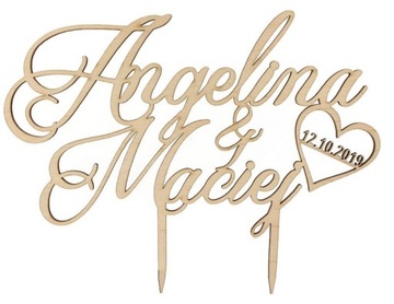 Свадебный топпер ИМЕНА + ДАТА деревенский деревянный