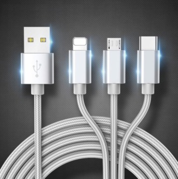 КАБЕЛЬ LIGHTNING 3IN1 ДЛЯ IPHONE|USB-C|MICRO-USB, НЕЙЛОН