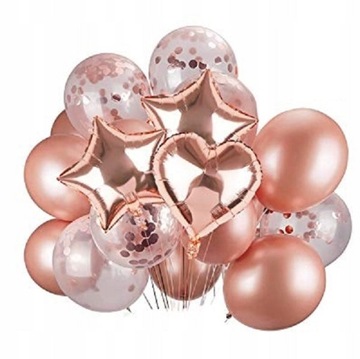 Balony zestaw urodzinowe ROSE GOLD z KONFETTI