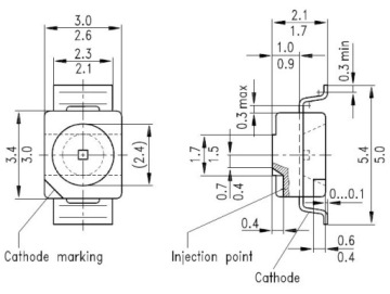 PLCC-2-Reverse SMD Оранжевый светодиод 140мкд 20мА 2В OSRAM LOT776 ___ [3шт]