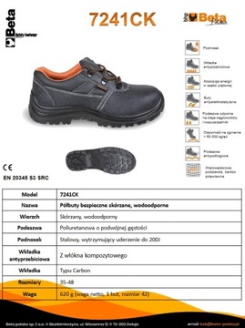 КОРОТКИЕ РАБОЧИЕ БОТИНКИ BETA, ВОДОНЕПРОНИЦАЕМЫЕ S3 7241CK 38