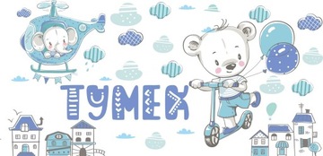 Naklejki ścienne dla dzieci Z IMIENIEM MIŚ SAMOLOT