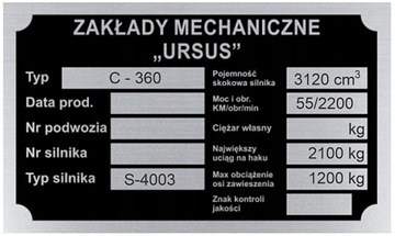 TABLICZKA ZNAMIONOWA URSUS C 360 C360 - wybita
