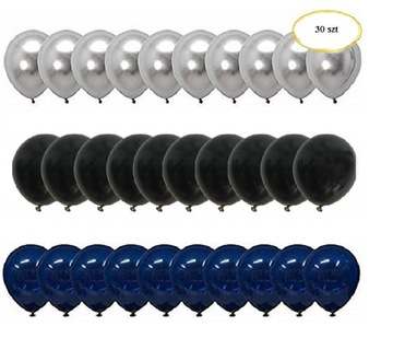 BALONY SREBRNE GRANATOWE CZARNE 30 szt