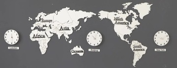 MAPA ŚWIATA ZEGAR ŚCIENNY DUŻY DREWNIANY