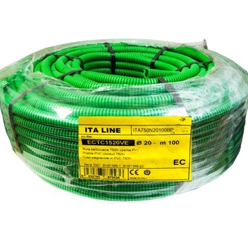 Rura karbowana 20mm 750N PVC peszel zielony 100m 20/16 zewnętrzny