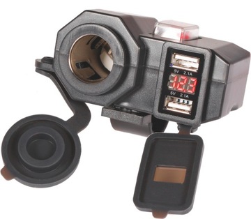 Motocyklowe Gniazdo zapalniczki 2xUSB Woltomierz