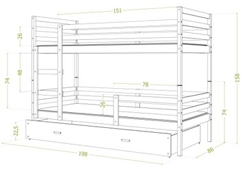 Кровать двухъярусная 190х80 белый JACEK