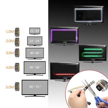 TAŚMA LED RGB USB PILOT 2M PODŚWIETLENIE TV 5V