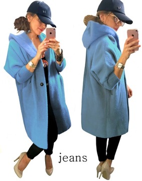 ДЛИННОЕ ПАЛЬТО ИЗ АЛЬПАКИ С КАПЮШОНОМ, oversize, СЕРЫЙ