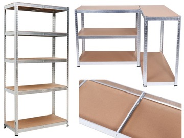 REGAŁ MAGAZYNOWY METALOWY GARAŻOWY BIUROWY OCYNK PÓŁKI MDF 180x90 875kg