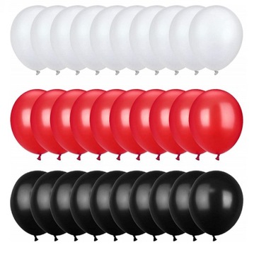 BALONY zestaw CZERWONE CZARNE BIAŁE balon 30 szt