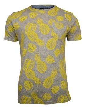 Szary T-shirt Brave Soul w Żółte Ananasy/Owoce -S