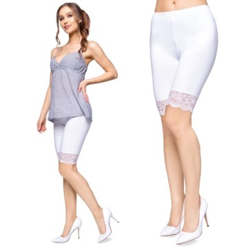 KOLARKI 1/2 LEGGINSY KORONKA BAWEŁNA BIAŁE L LKL