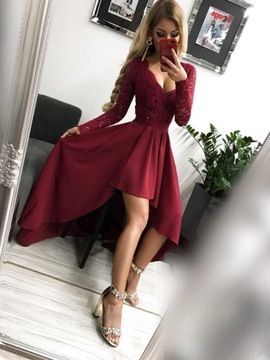 Loren CZERWONA DŁUGA SUKIENKA z KORONKOWĄ GÓRĄ L