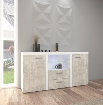 Komoda Limba 2 (LED). Beton biały, sonoma, grafit
