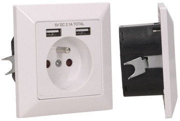 GNIAZDKO ELEKTRYCZNE PODTYNKOWE 230V + 2x USB 2.1A
