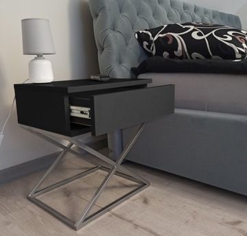 Прикроватная тумбочка в стиле Glamour, черно-серебристый металл X