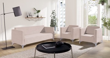 AGAT zestaw BEŻOWY 3+1+1 sofa, fotele nogi chrom