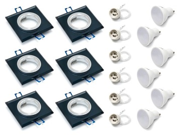 6x OPRAWA HALOGENOWA SZKLANA + ŻARÓWKA LED 5W GU10