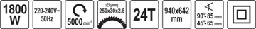 YATO НАСТОЛЬНАЯ ПИЛА ЦИРКУЛЯРНАЯ ПИЛА 250MM 1800W