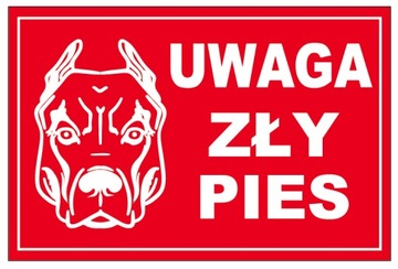 TABLICZKA UWAGA ZŁY PIES CZERWONA 20x30 tablica dibond zadruk UV WR70