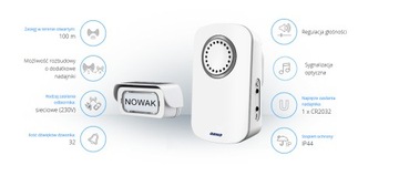 БЕСПРОВОДНОЙ ДВЕРНОЙ ЗВОНОК 100M 230V КНОПКА ВЕРХНЯЯ