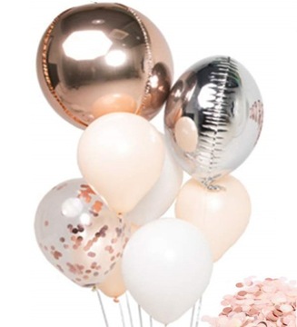 balony PANIEŃSKI ŚLUB ROSE GOLD z konfetti kule