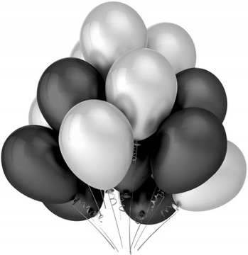 Balony Średnie Srebrne Czarne 20 Sztuk Dekoracja