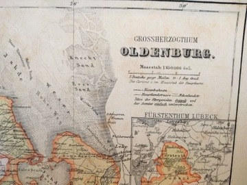 СТАРАЯ КАРТА ГРОСШЕРЦОГТУМА ОЛЬДЕНБУРГ ГРАФИКА 1869 ГОДА