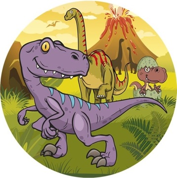 OPŁATEK NA TORT DINOZAURY GRUBY OKRĄGŁY 20CM