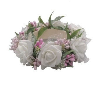 WIANEK OZDOBA STROIK NA ŚWIECĘ SZTUCZNE KWIATY