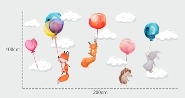 Наклейки ПАСТЕЛЬ Воздушные шары Животные Облака 2х1м