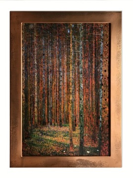 KLIMT LAS JODŁOWY reprodukcja w miedzianej ramie.