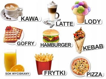 5 SZT - 1 SZT 10,49 ZŁ NETTO NAKLEJKA ETYKIETA REKLAMOWE MENU NA POTYKACZ