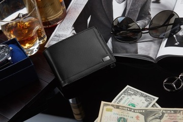 Portfel męski skórzany mały czarny poziomy elegancki portfel RFID ZAGATTO