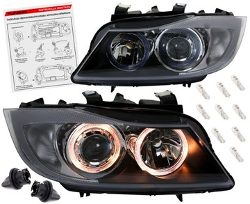 BMW 3 E90 E91 05-08 LAMPY reflektory BLACK ringi