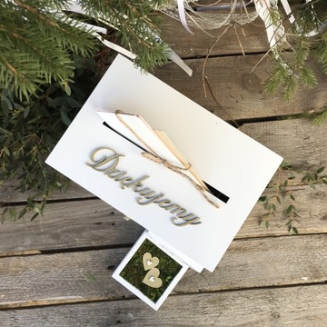 Большая БЕЛАЯ Коробка для КОНВЕРТОВ+ОБРУЧАЛЬНЫХ КОЛЬЦ, мох