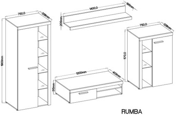 Meblościanka do salonu RUMBA Grafit
