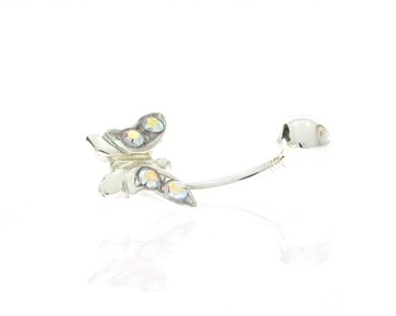 Srebrne kolczyki do pępka Motyl 12 biała swarovski
