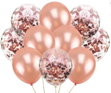 10szt BALONÓW Rose Gold + z Konfetti Róż 36cm XXXL