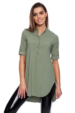 АССИММЕТРИЧНАЯ ДЛИННАЯ РУБАШКА, цвет хаки, размер S - 42