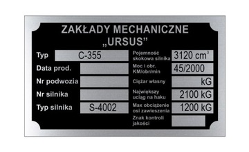 TABLICZKA ZNAMIONOWA URSUS C 355 C355