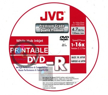 JVC Premium Grade Printable DVD-R TYG03 Japan 1szt koperta CD