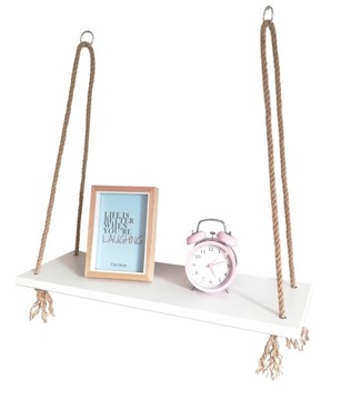 Wisząca biała półka na sznurku jutowym 80 cm liny