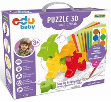 ZESTAW Puzzle 3d wild animals WADER edu baby 42170